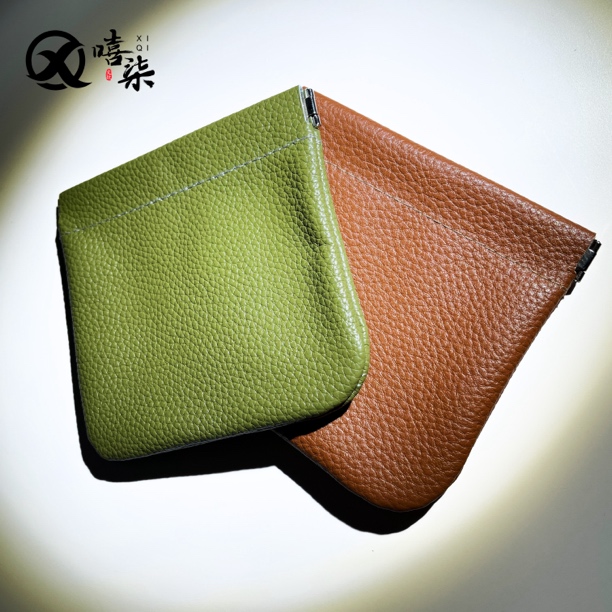 首饰袋 Q334【精品头层牛皮文玩收纳袋】精致弹簧口自闭合尺11.5x12