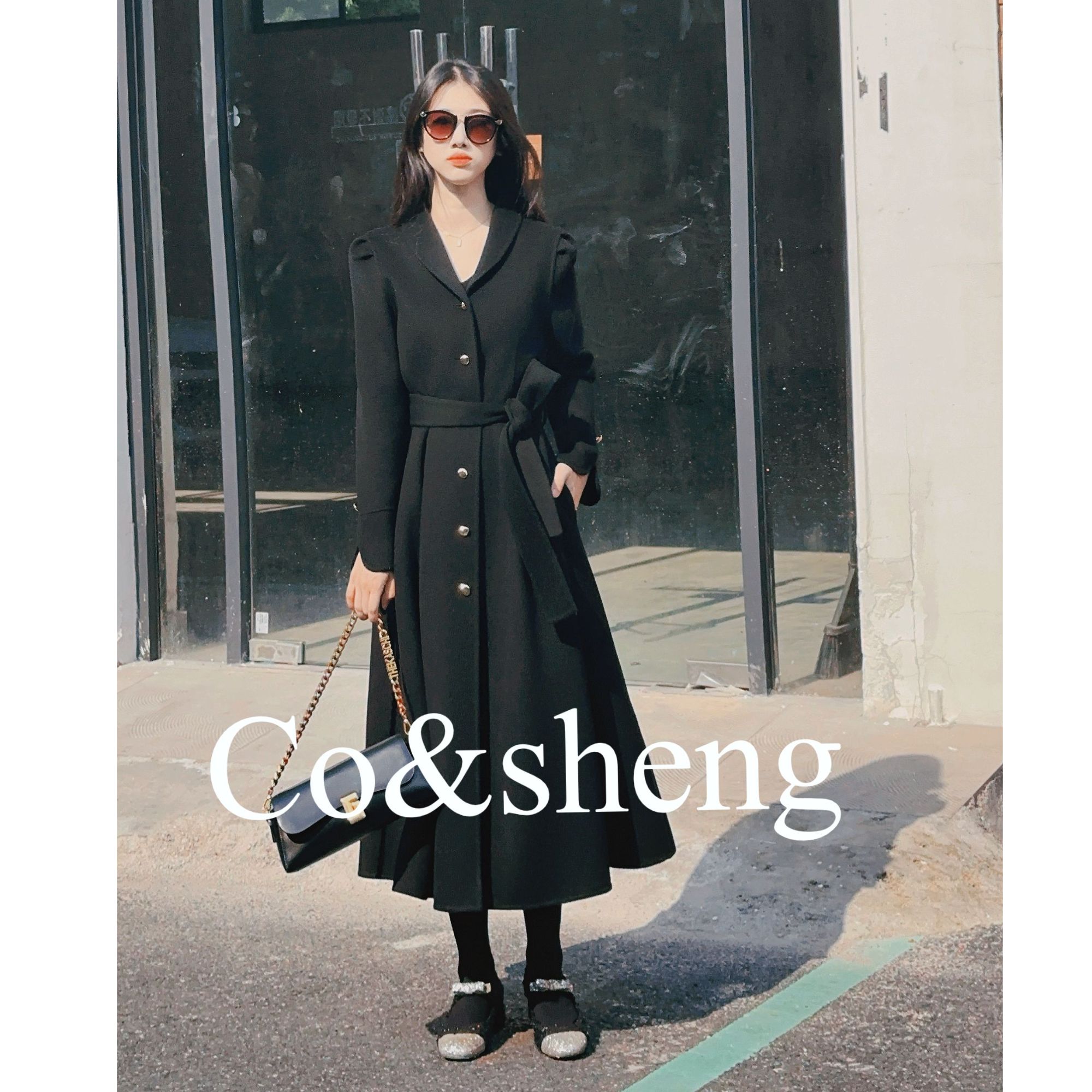 黑曜石/co&sheng小个子定制秋冬新款黑色双面大衣赫本风气质优雅