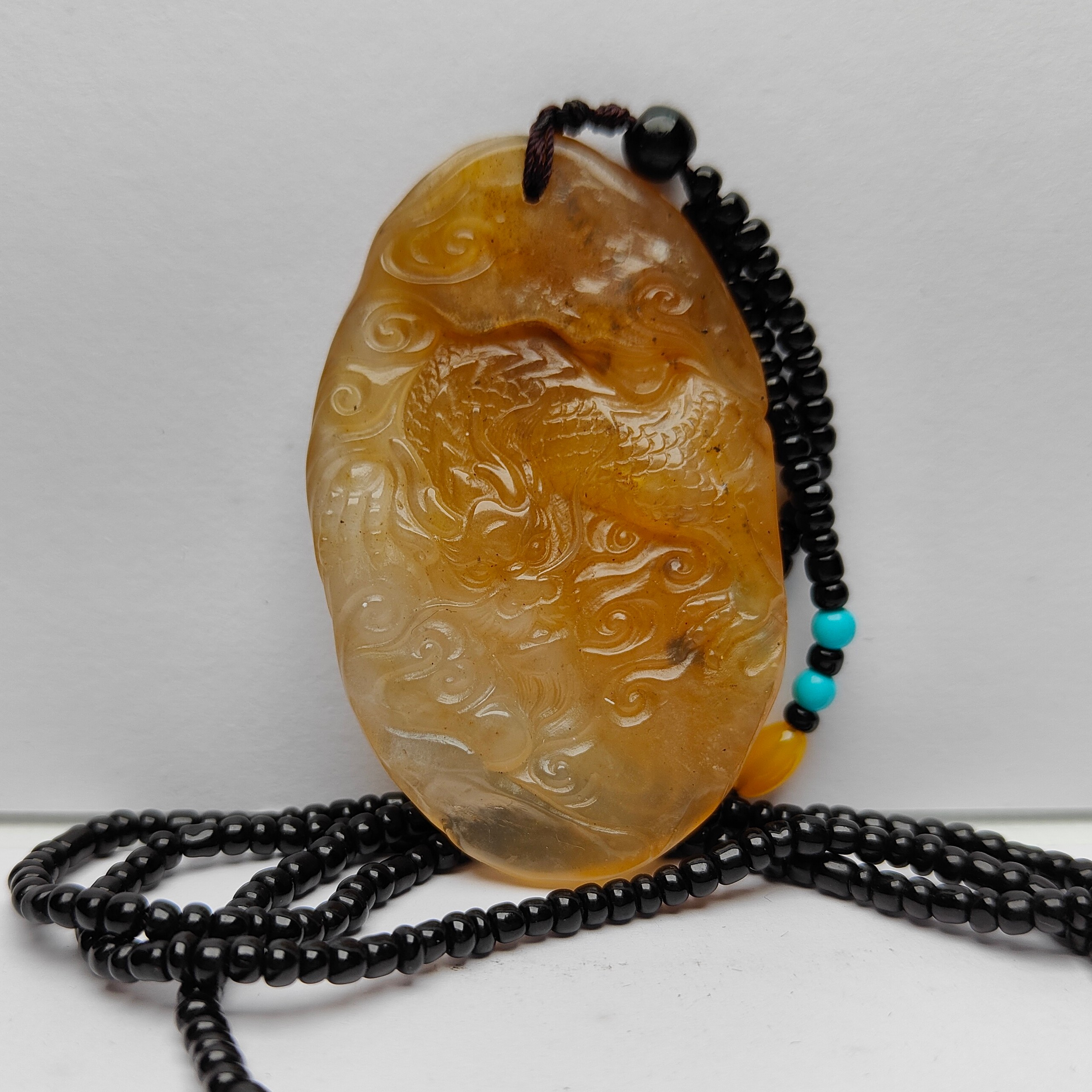 昌化结晶田黄石手工留皮雕刻祥龙挂件吊坠牌子手玩