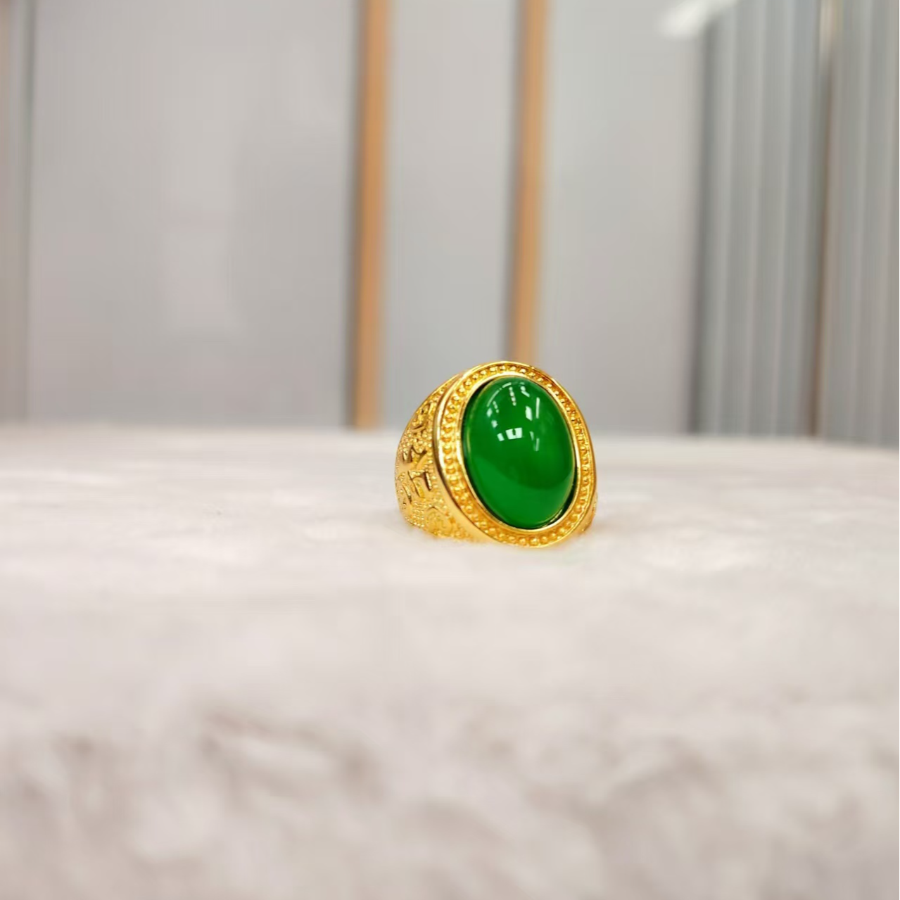 【王总严选】时尚绿玛瑙蛋面男戒-