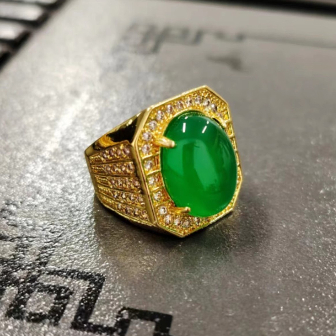 【vian严选】时尚豪华满镶绿玛瑙男戒-多样性发货