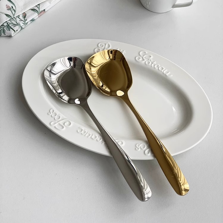 韩国ins大方勺头304不锈钢家用吃饭汤饭西瓜勺加厚喝汤勺短柄勺子