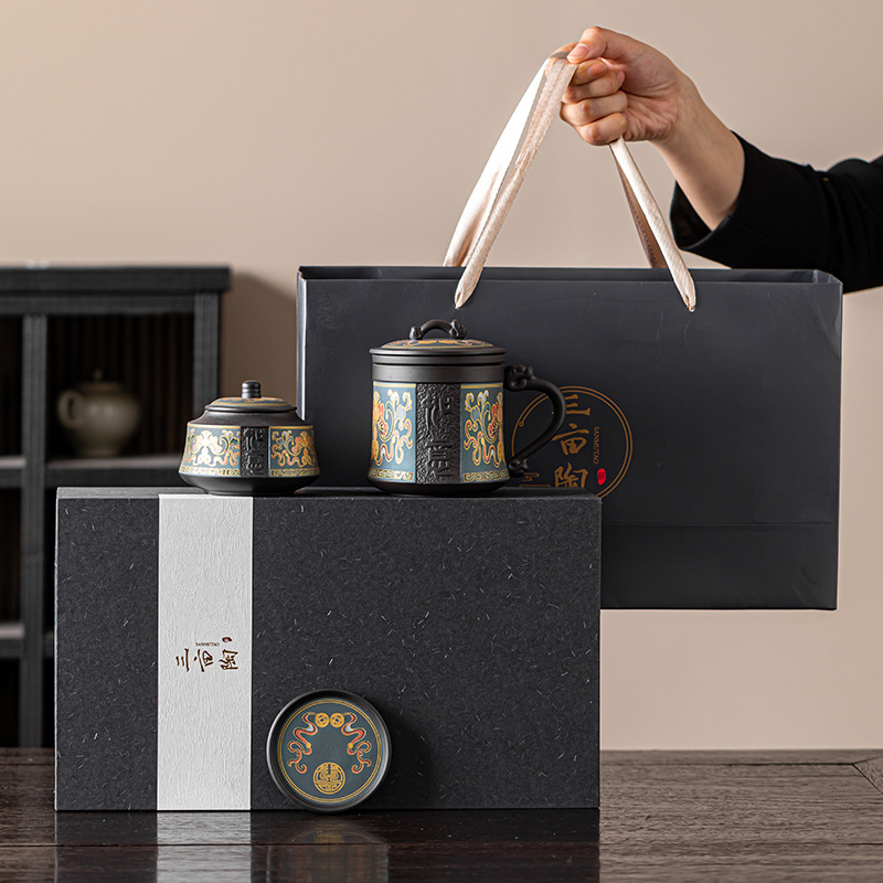 复古紫砂茶杯带过滤茶水分离杯高档办公杯商务伴手礼茶具礼品定制
