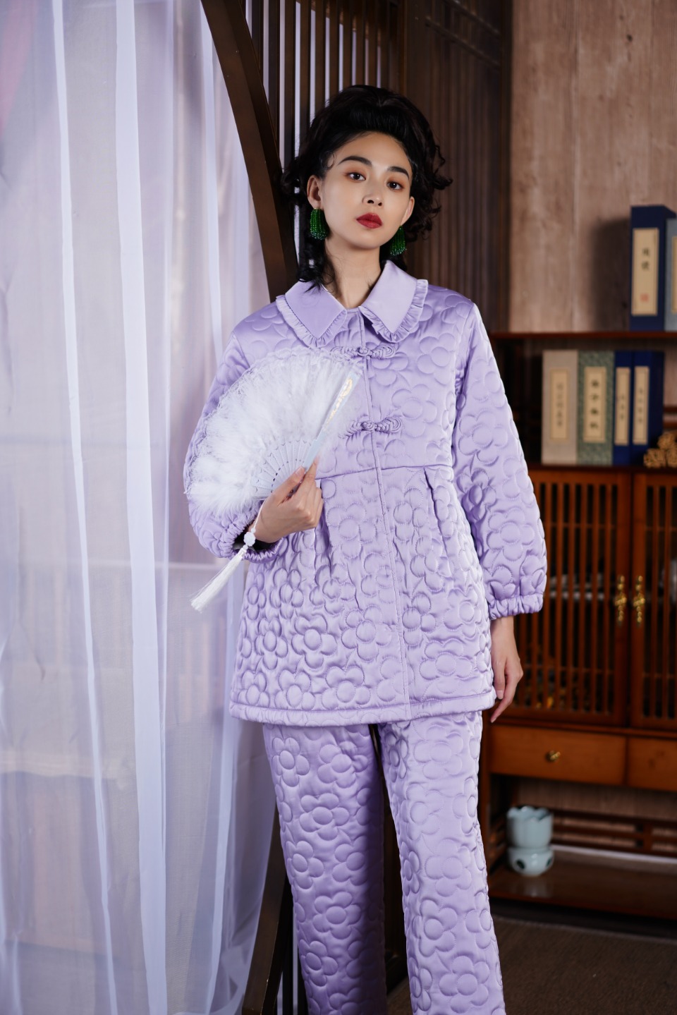 伴沫女士加绒加厚冬季舒适时尚休闲宽松夹棉家居服睡衣套装