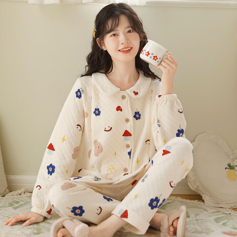 富朵『花朵小熊』秋空气棉月子服孕妇哺乳睡衣保暖喂奶待产包冬长袖