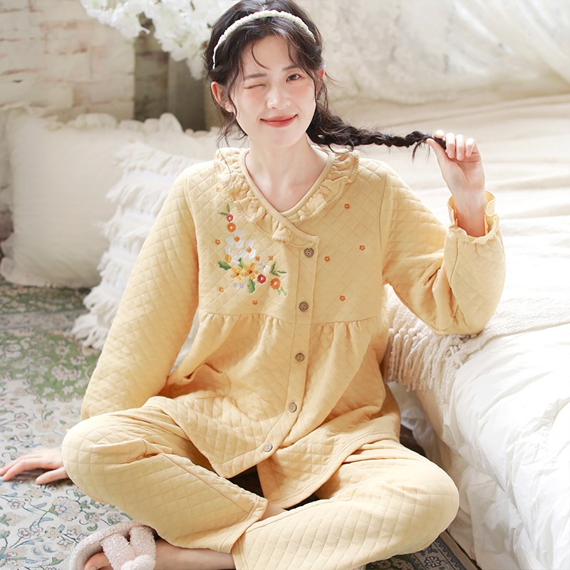 『花颜』秋冬月子服空气棉孕产妇睡衣产后夹棉哺乳衣10月11春家居服