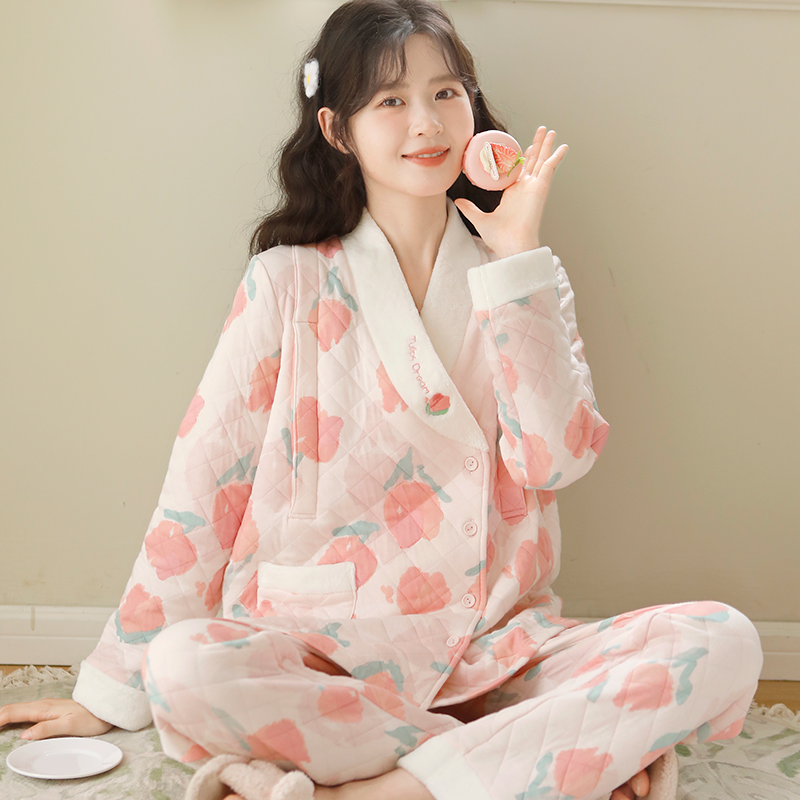 『奶油郁金香』秋冬月子服夹棉改良汉服孕妇睡衣产后外穿哺乳家居服