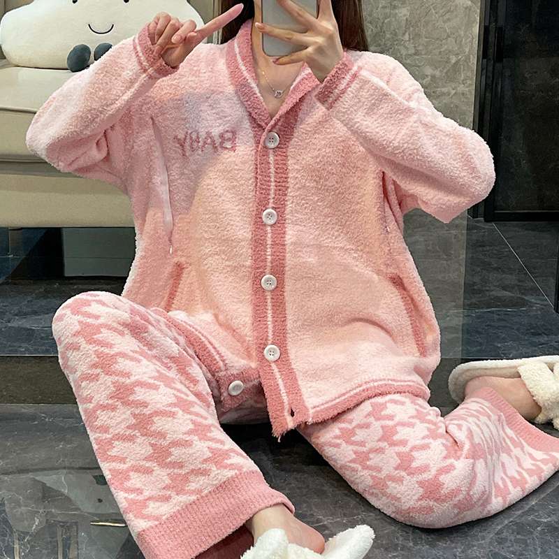 『法式小香风』富朵秋冬半边绒加厚月子服产后哺乳衣保暖孕妇睡衣