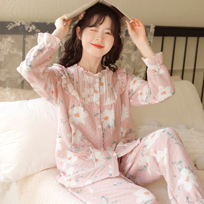 富朵『幻花』秋空气棉月子服孕妇哺乳睡衣保暖喂奶待产包冬长袖