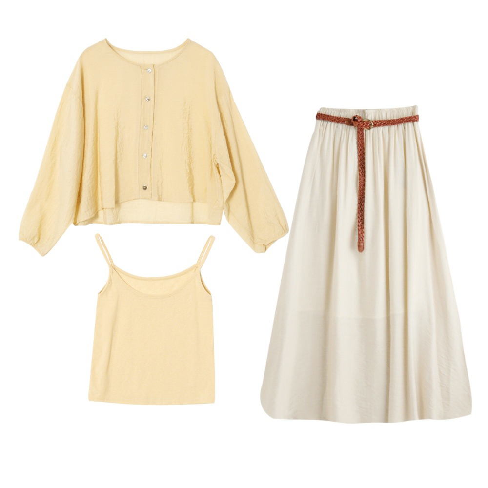 时尚百搭薄款长袖女上衣休闲显瘦半身裙套装8801-3311