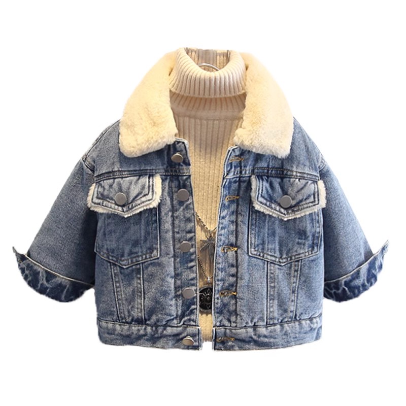 四季款男女宝时尚休闲复古洋气国风裤子牛仔加绒加厚派克外套棉服