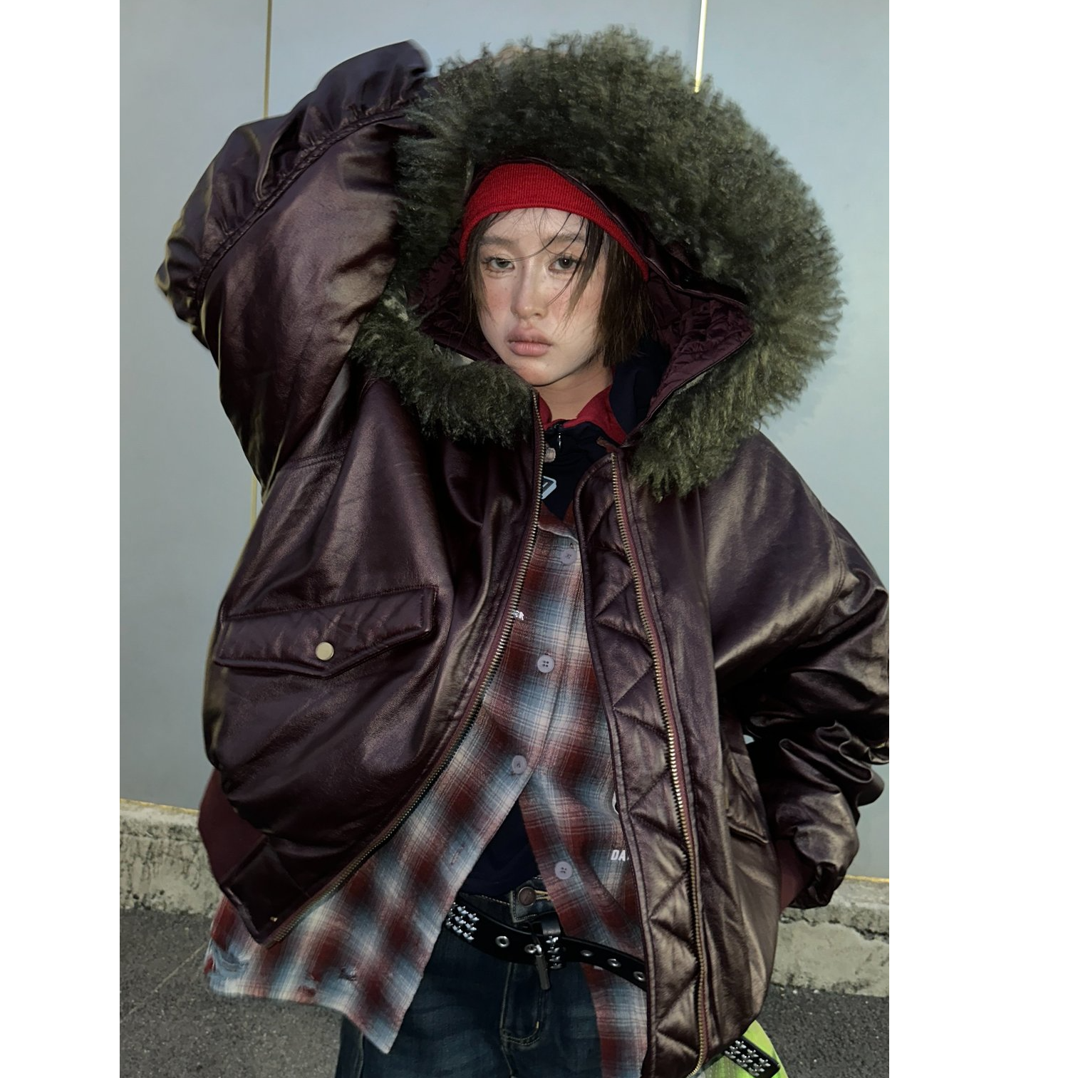 粉丝福利热点潮牌夹棉连帽毛领（可拆卸）皮外套冬季皮衣