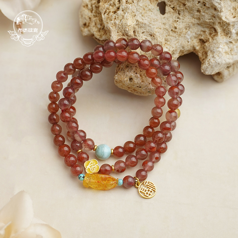 布达拉宫南红琥珀多圈手串长链轻奢百搭藏式民族风简约搭配饰品女