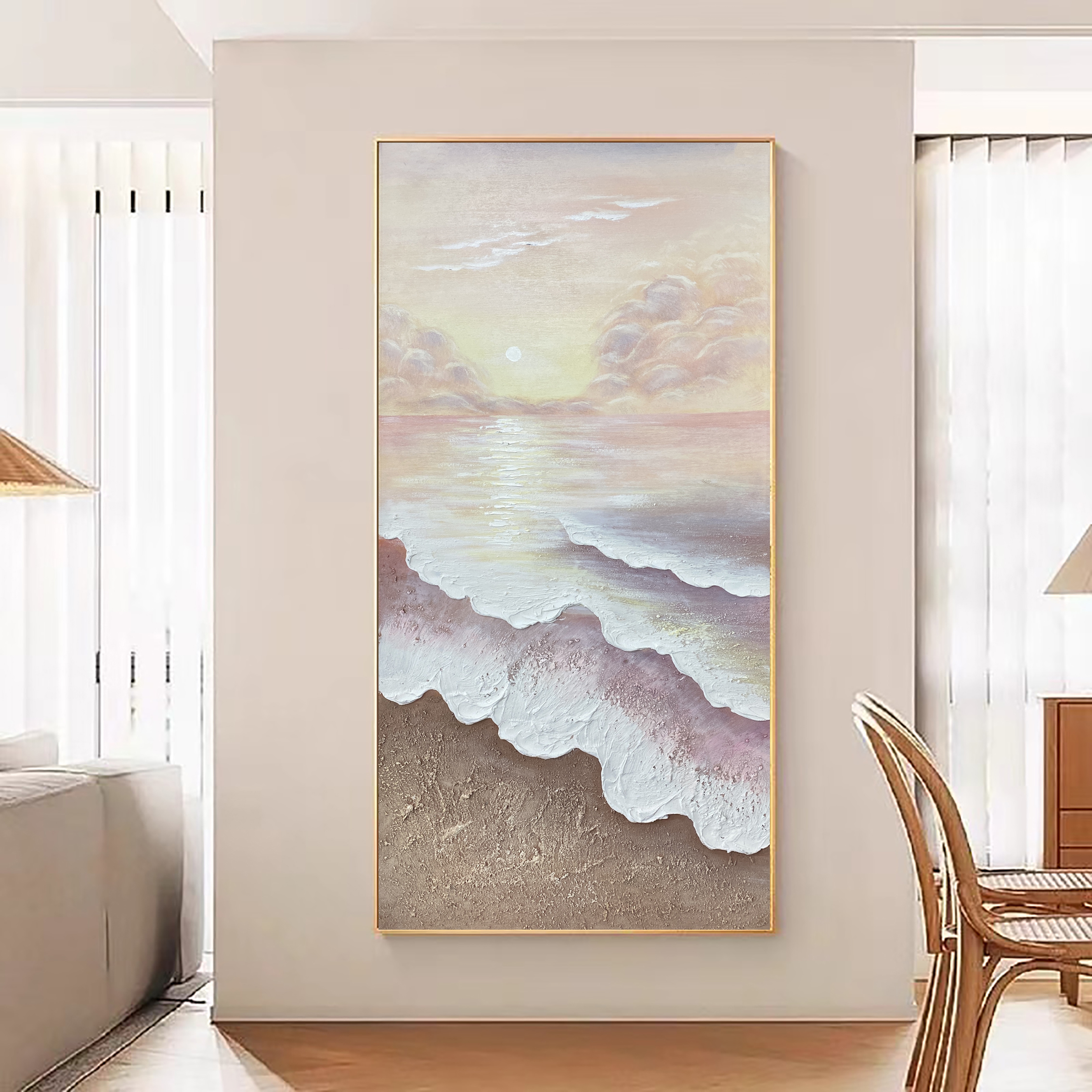 XG 734 《大海》 玄关画手绘油画玄关装饰画轻奢背景