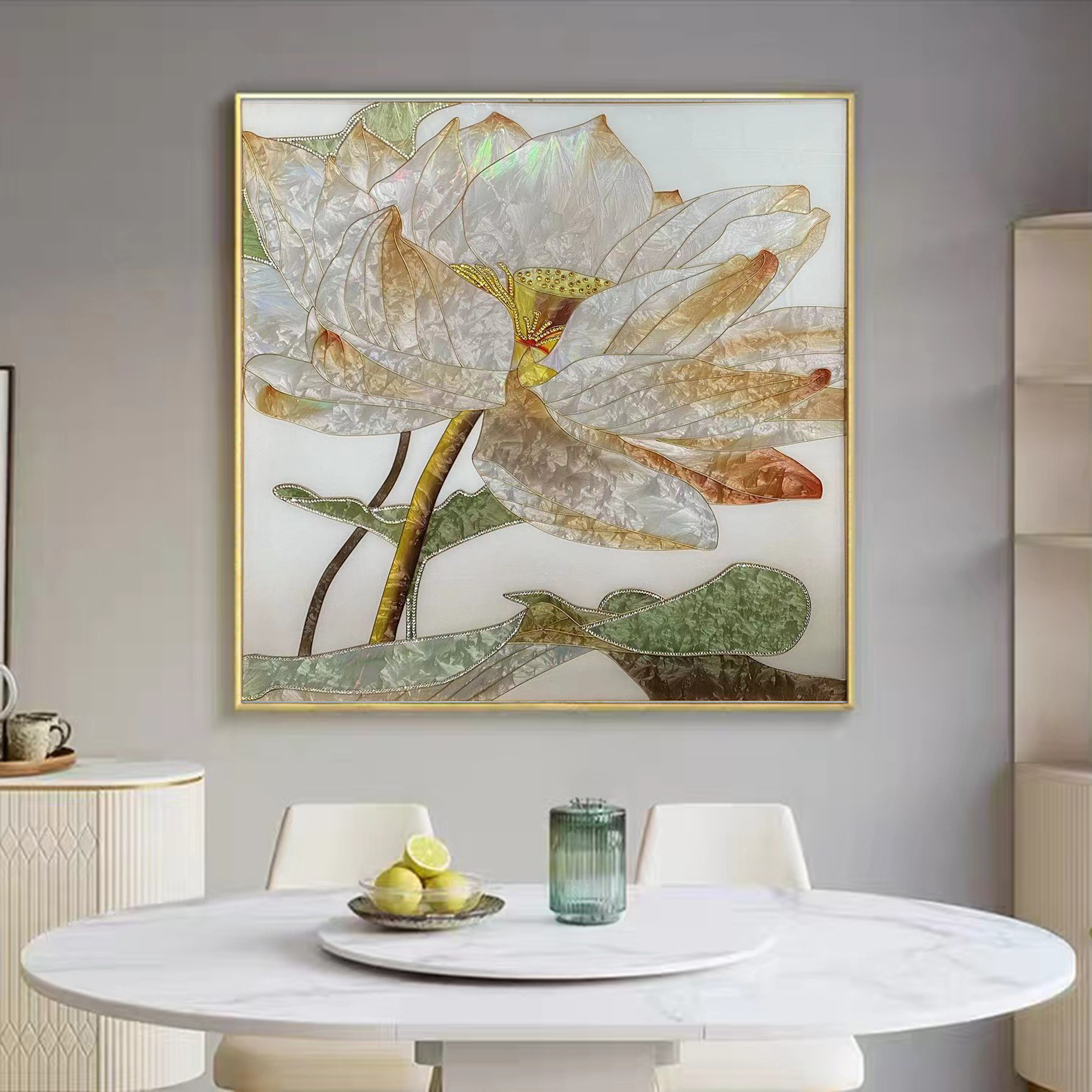 F 09《金莲》轻奢珐琅彩装饰画客厅餐厅玄关画