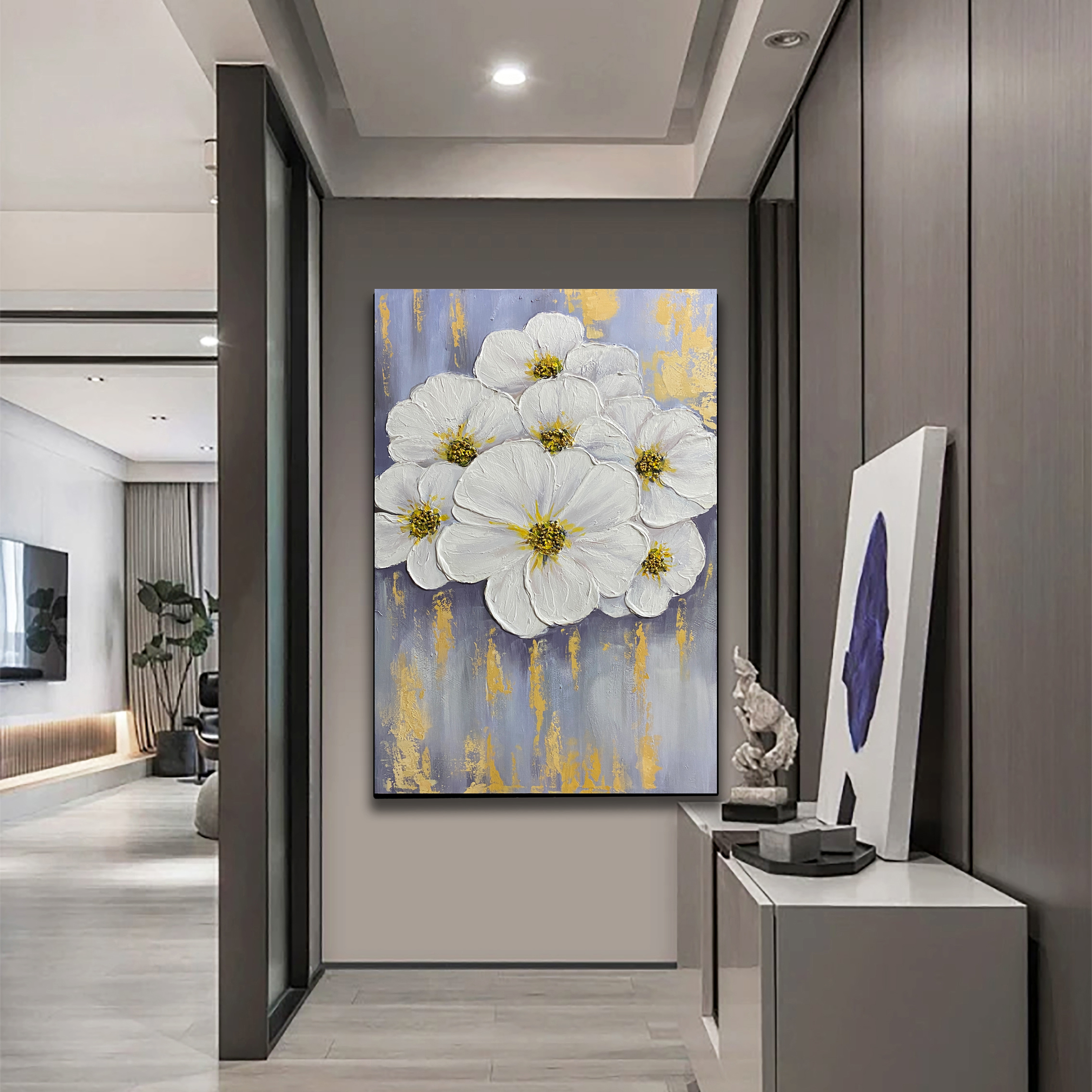 XG 588 富贵满堂玄关画落地沙发手绘油画抽象装饰轻奢背景80/120