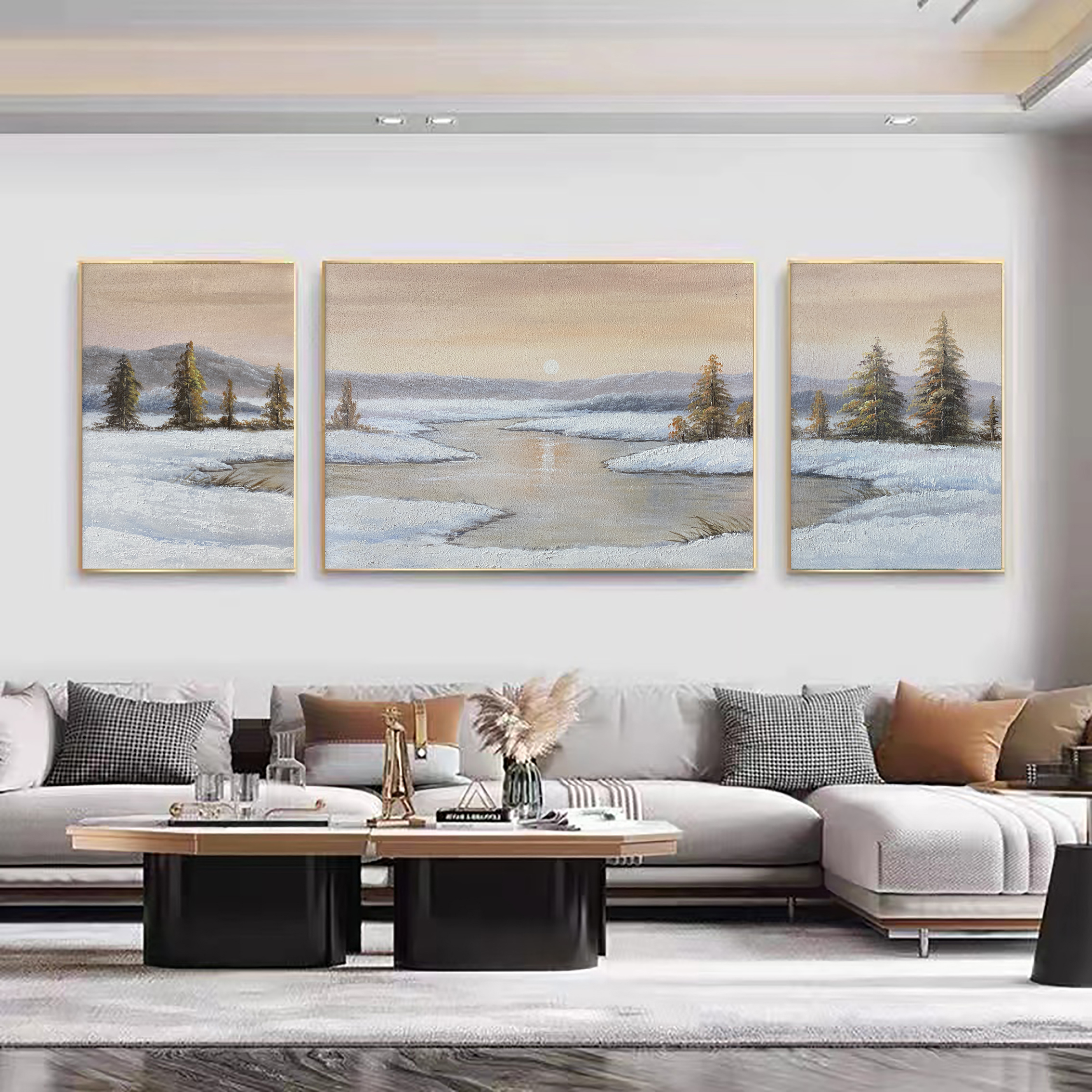 SF 248 《冬日暖阳》客厅背景墙挂画手工立体油画铝合金