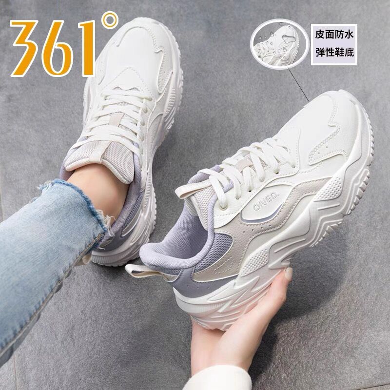 361°女款运动鞋秋季新品厚底增高女鞋皮面复古老爹鞋百搭休闲鞋