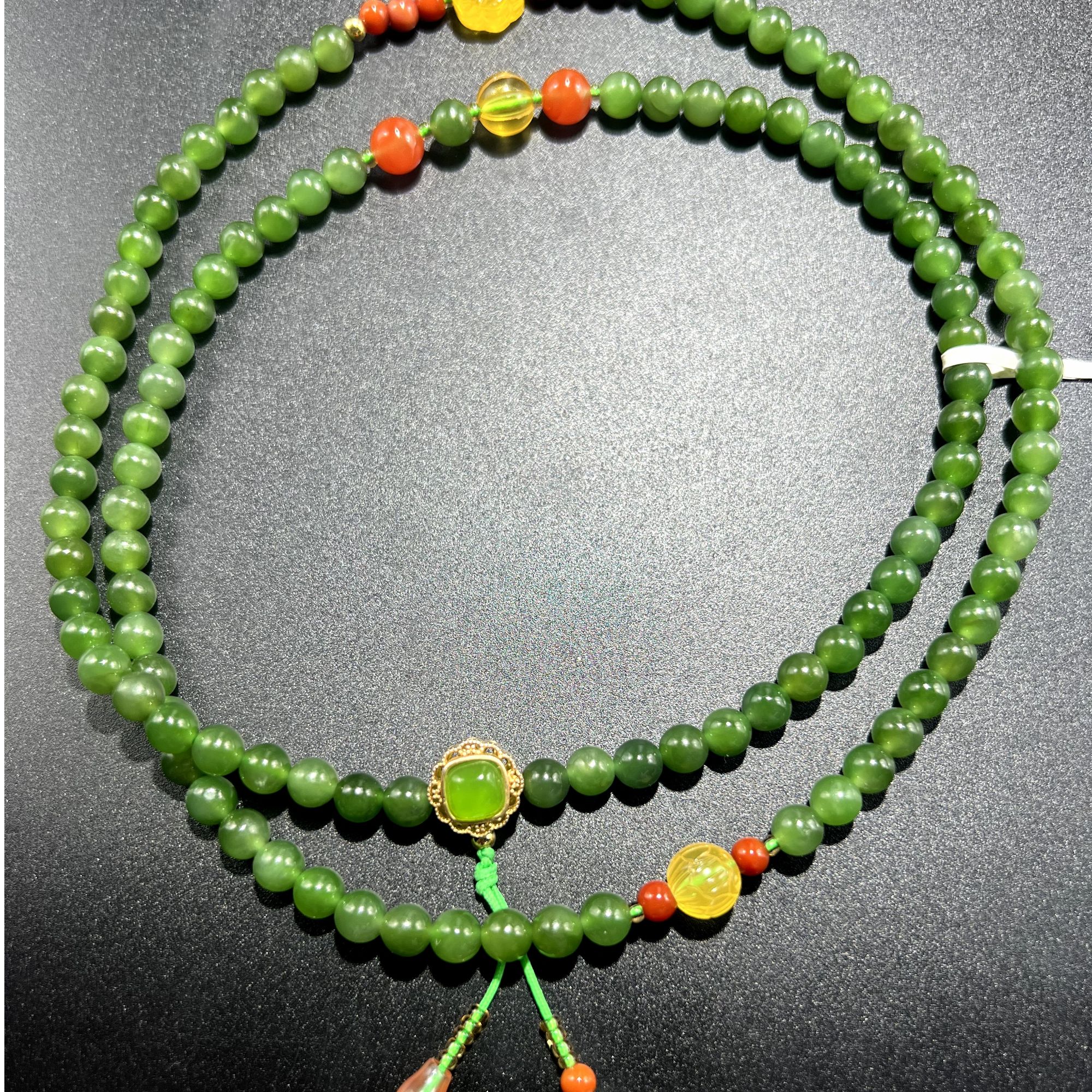 和田玉108颗碧玉毛衣链女款女款绿色女士长款长链00081