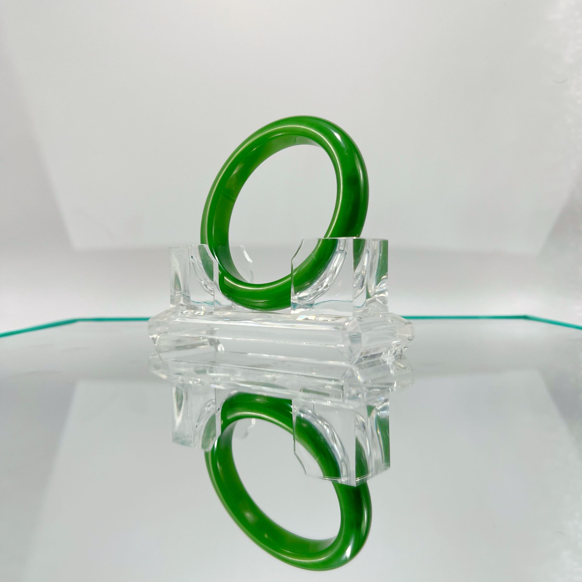 和田玉碧玉手镯54.4气质时尚绿色少女透明小众简约素款