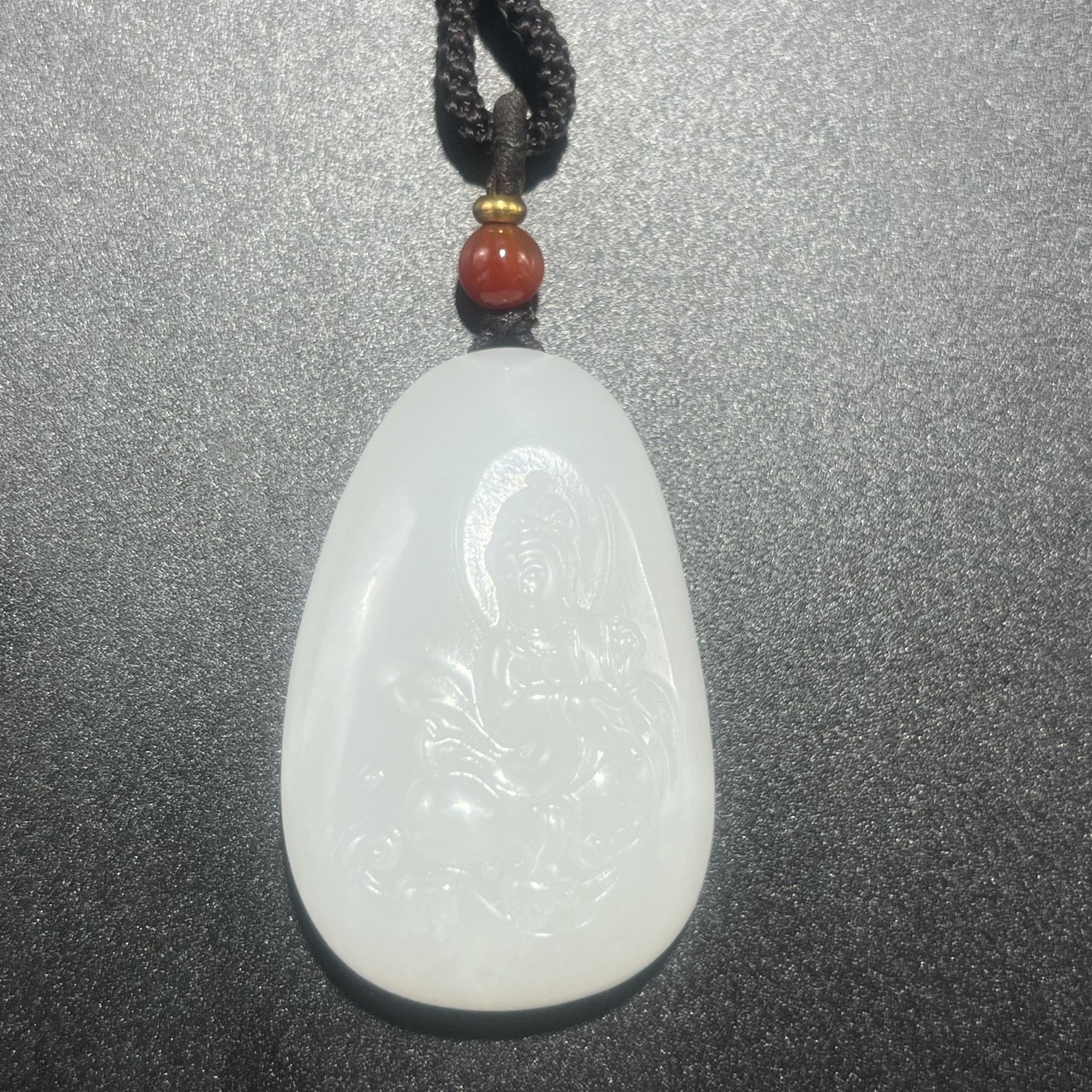 和田玉白玉观音男款白色时尚百搭男士双面雕刻00031