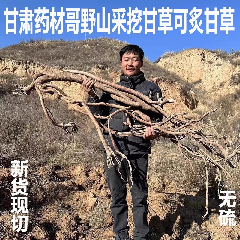 （甘草）甘肃野甘草大片500克包邮可现切生甘草无硫磺炒熟