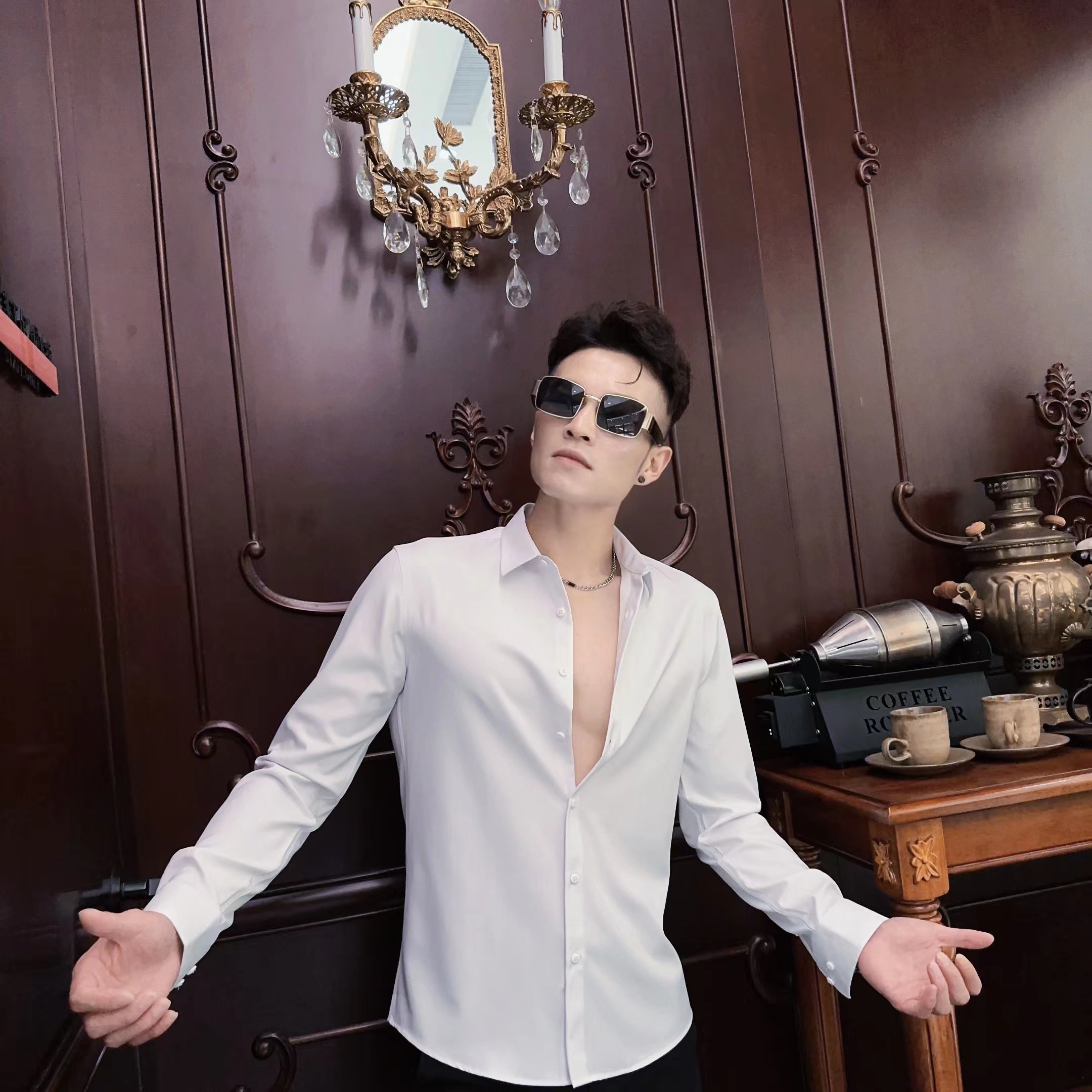 炽蒂【品牌男装】秋冬季高级修身显瘦弹力抗皱衬衫男款爆款2025新款