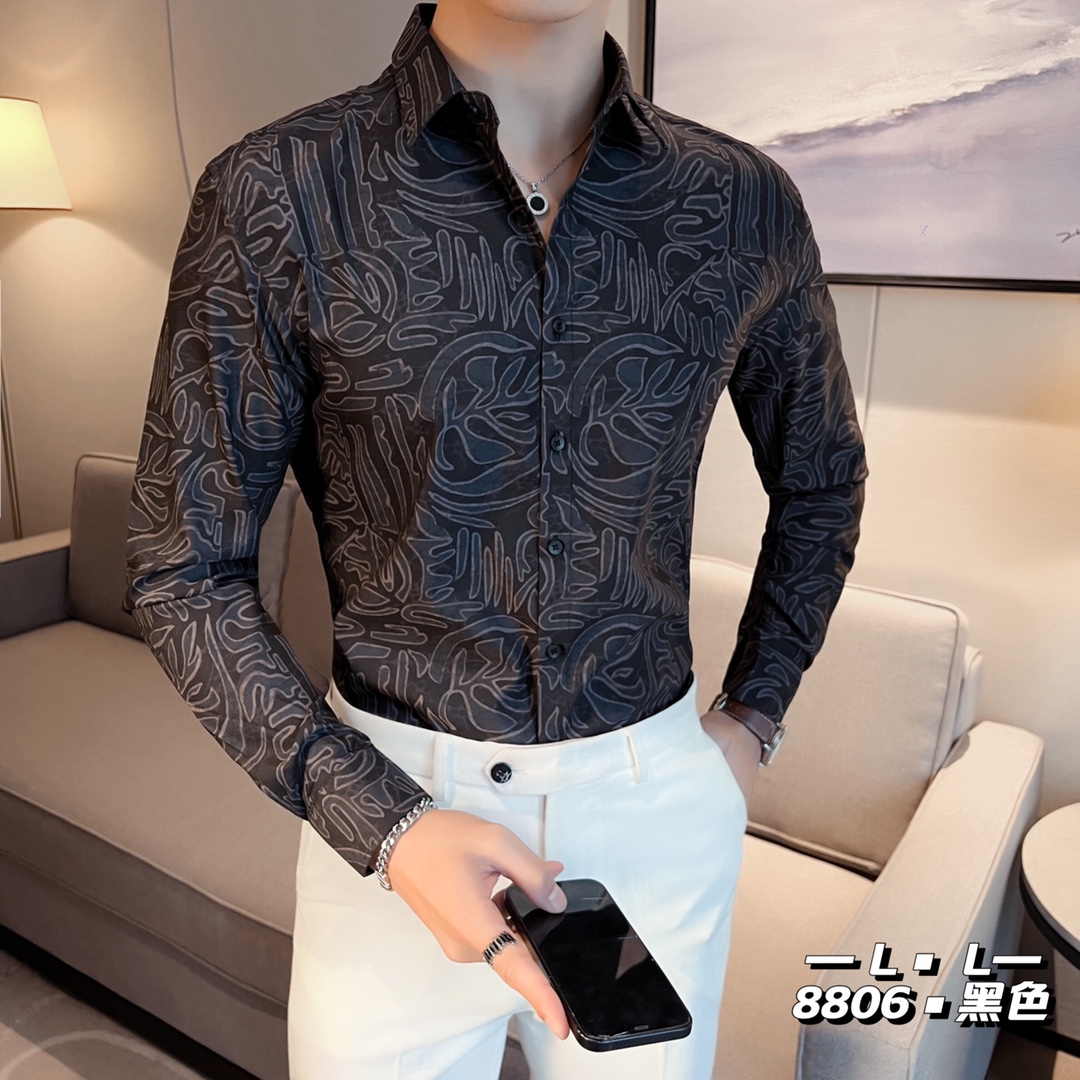 【波哥气质】男士春秋款时尚虎纹潮流抗皱免烫休闲长袖衬衫上衣8806