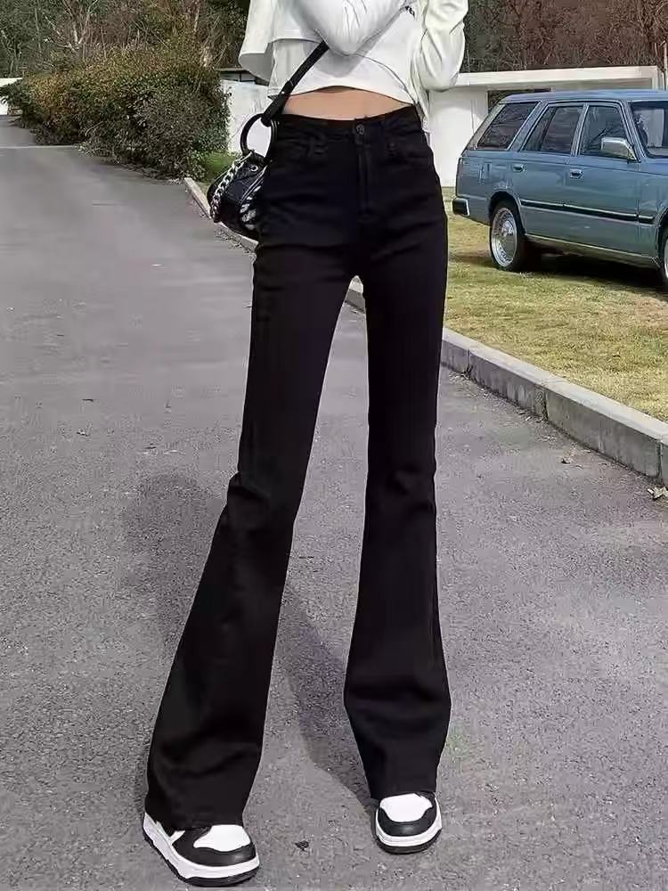 过款牛仔裤女2024年春秋新款小个子女士秋冬加绒阔腿直筒裤子