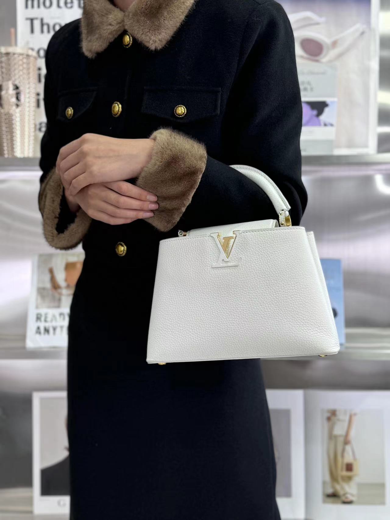 99新 LouisVuitton/路易威登 定金链接/caps bb白金手提包/严选