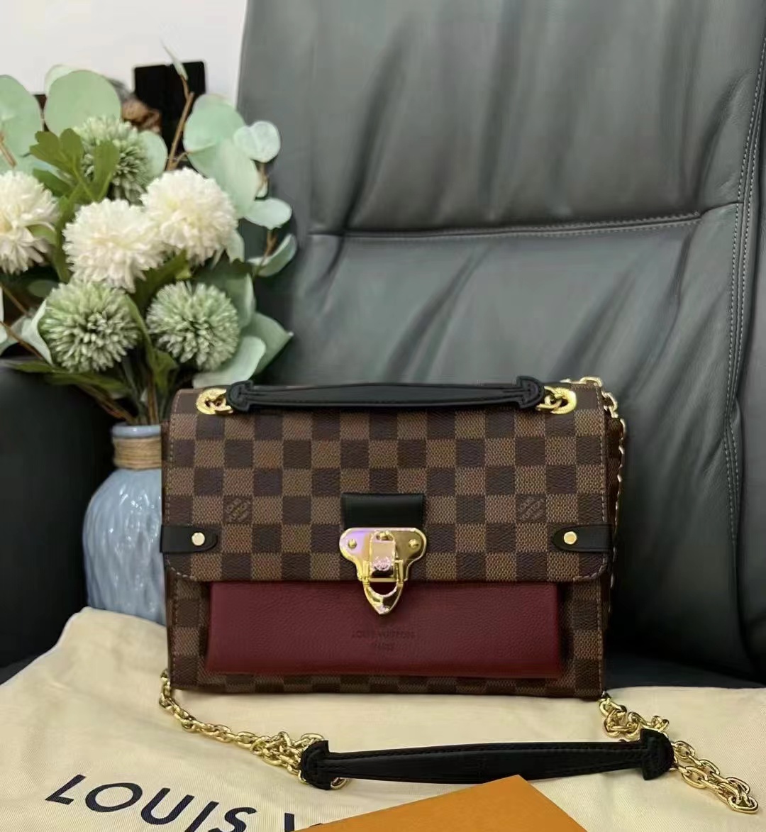 99新 LouisVuitton/路易威登 lv vavin棋盘格拼红小号斜挎包/严选