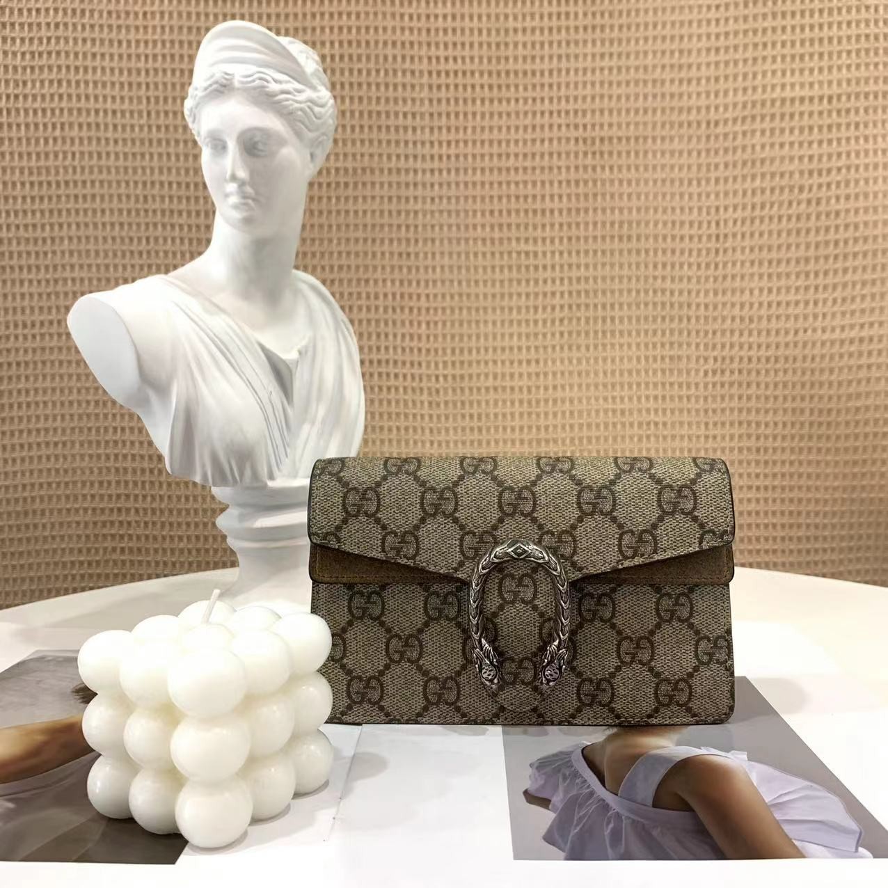 95新 GUCCI/古驰 经典酒神mini驼色斜挎单肩链条包/公价8700/严选