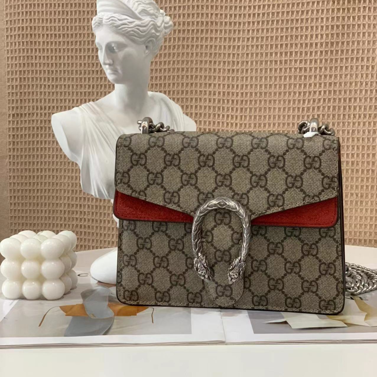 95新 GUCCI/古驰 gucci酒神小号红色单肩斜挎包/公价16500/特严选