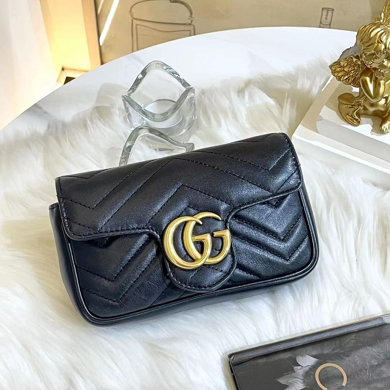 95新 GUCCI/古驰 marmont mini斜挎黑金包/公价8700/严选