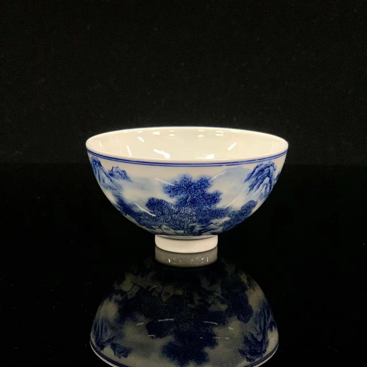 【景德镇】元武窑 纯手工手绘青花精工山水 小足品茗茶杯主人杯