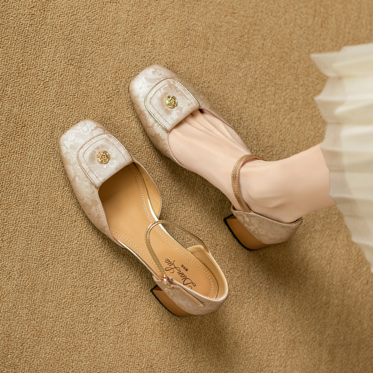 【跟高5cm】夏季新款新中式高跟凉鞋女中跟方头包头舒适百搭女鞋子