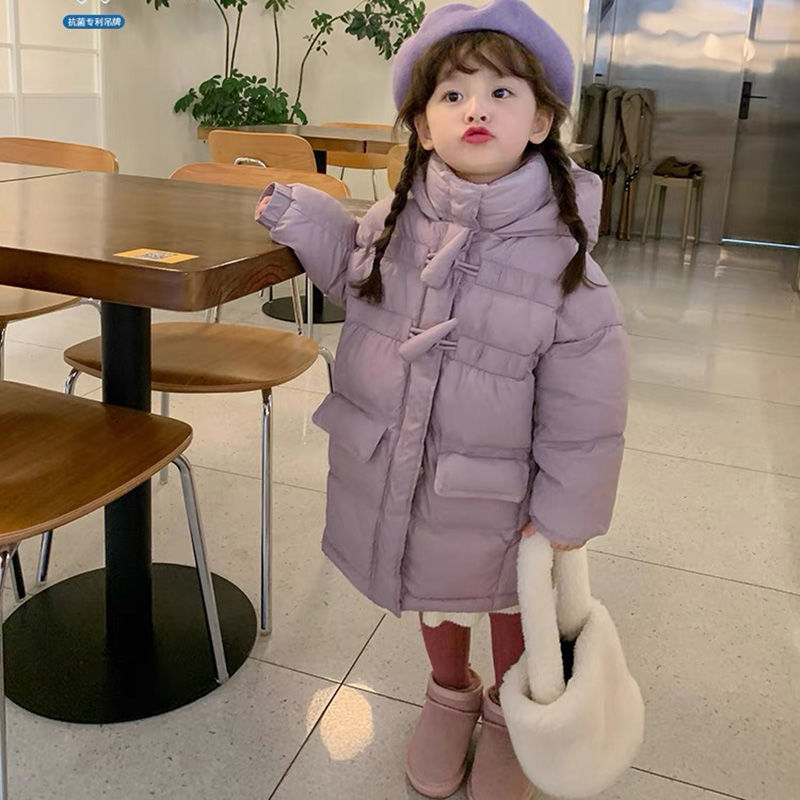 好童伴儿童中长款加厚服2024过膝韩版洋气白鸭绒女童连帽加厚冬装