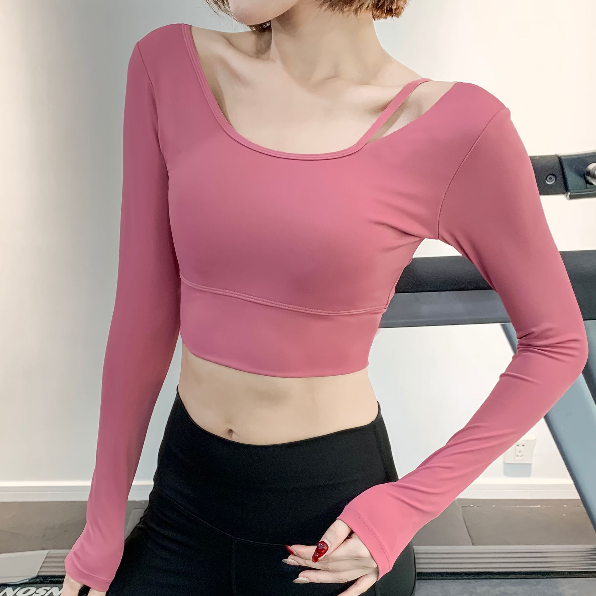 瑜伽服女春秋款性感弹力紧身长袖普拉提健身上衣运动跑步训练T恤