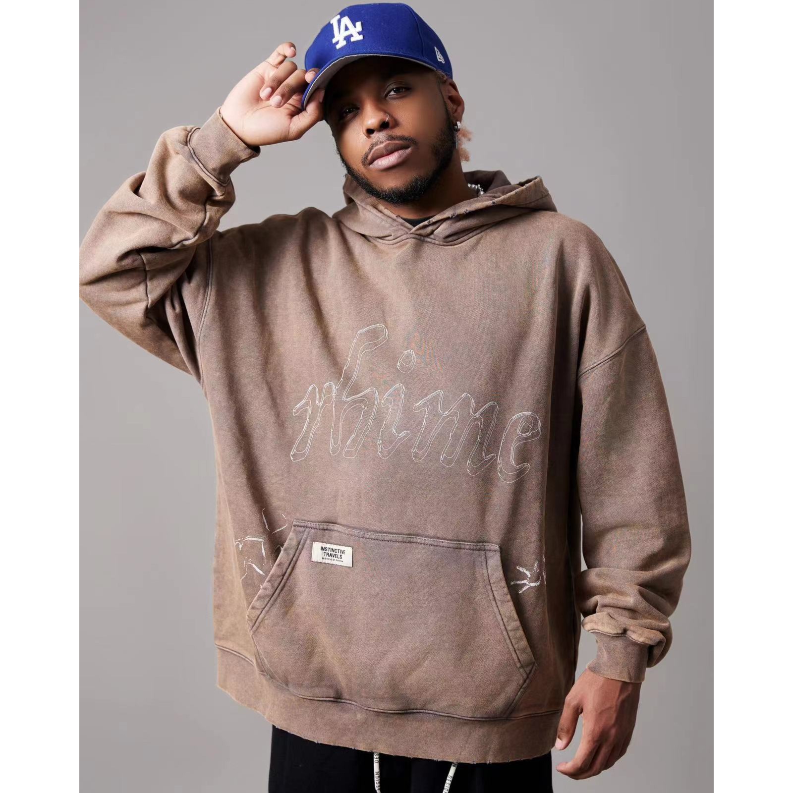 RHIME USA 23FW VintageBrownCrossingPlanetsHppdie洗旧棕色帽衫