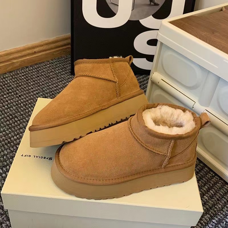 【真皮】雪地靴女厚底防滑加绒保暖24冬季新款外穿时尚百搭短筒棉靴