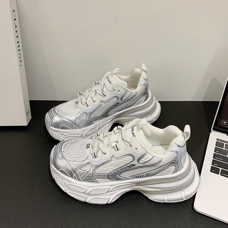 休闲厚底老爹鞋时尚百搭新款透气潮流双层真皮网四季潮鞋秋季女鞋