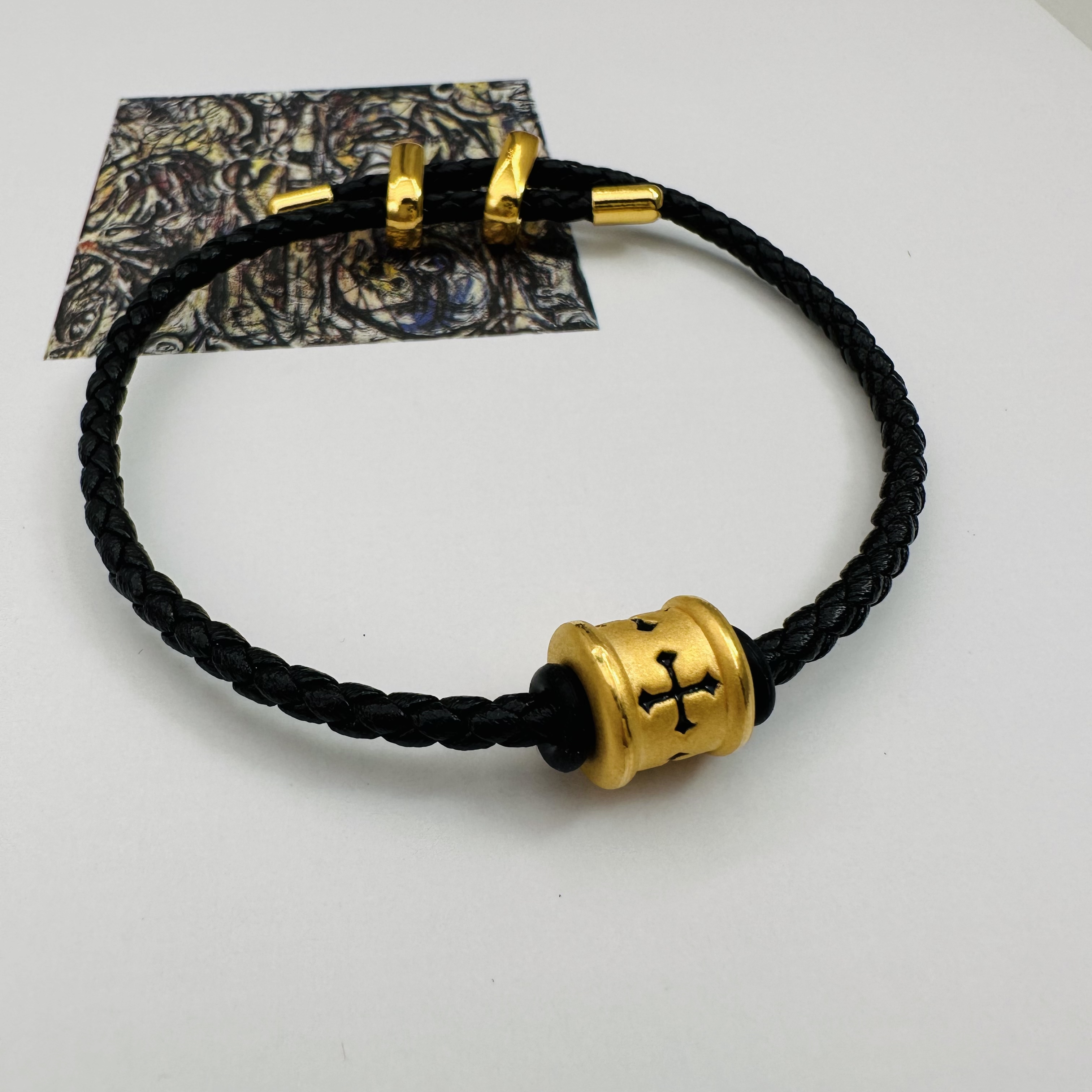 999足金电黑工艺信念图腾情侣款（含皮绳