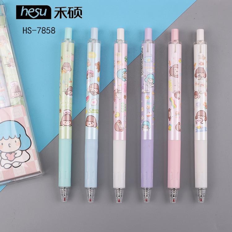 禾硕中性笔可爱超萌卡通按动式胖滚阿花肥妞0.5黑色学生签字水性
