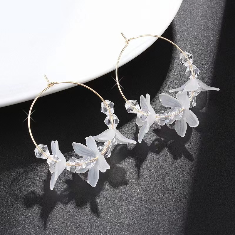 铜合金亚克力耳饰 甜美花瓣耳环百搭甜美少女感时尚耳圈超仙女600