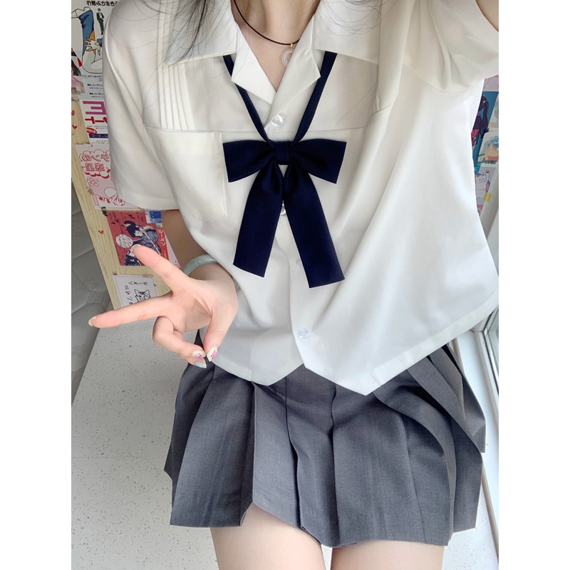 jk衬衫长袖小方领衬衣基础款日系学院风制服套装叠穿百搭白衬衣女