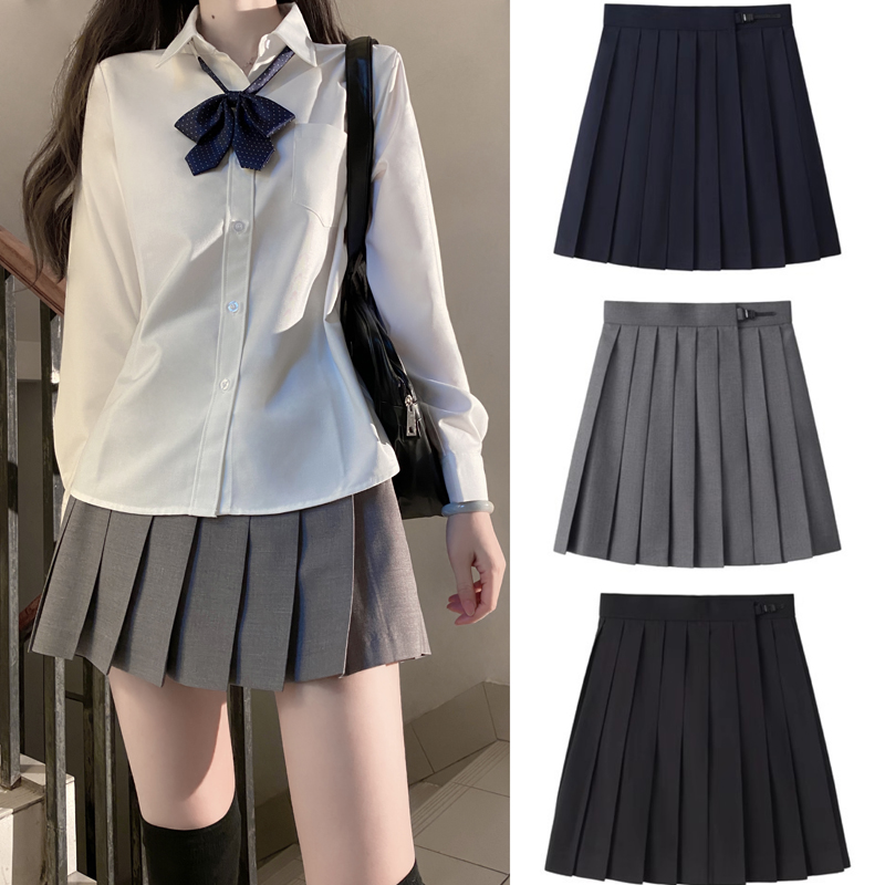 JK百褶裙女校供感学院风套装半身裙短裙黑色a字39cm轮褶纯色jk裙