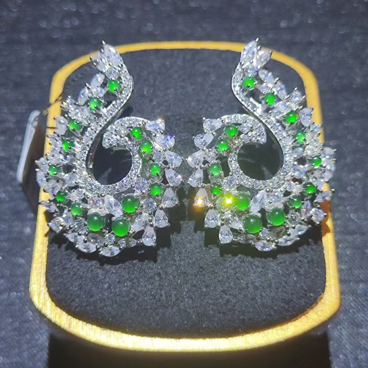 天然翡翠3247/100605满色蛋面耳坠国标s925银镶嵌精品设计全新款