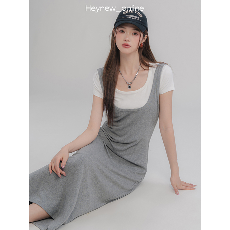 【年中！大清】甜辣妹短袖T恤连衣裙两件套女休闲显瘦遮肉-4C539