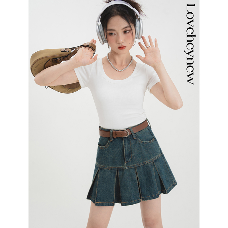 【年中！大清】白色圆领短袖T恤女早春2023新款打底纯色正肩-3C375