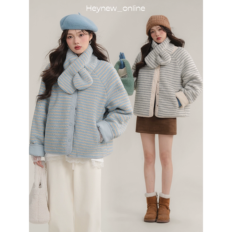 LOVEHEYNEW双面穿摇粒绒棉服外套女2024冬季加厚保暖小个子-4D034